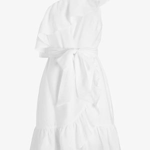 Belted One Shoulder Ruffle Dress in White
